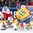 MOSCOW, RUSSIA - MAY 8: Sweden's Mattias Sjogren #15 looks for a scoring chance against Denmark's Sebastian Dahm #32 while Jesper B. Jensen #41 defends during preliminary round action at the 2016 IIHF Ice Hockey Championship. (Photo by Andre Ringuette/HHOF-IIHF Images)

